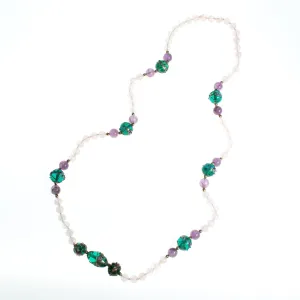 Vintage Venetian Wedding Cake Bead Rose Quartz and Amethyst Necklace