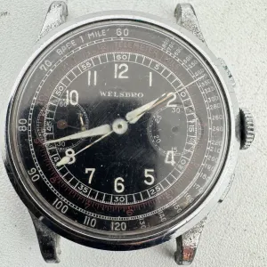 Vintage Welsbro Bi-Compax Black Men's Chronograph Wristwatch Landeron 48 Swiss