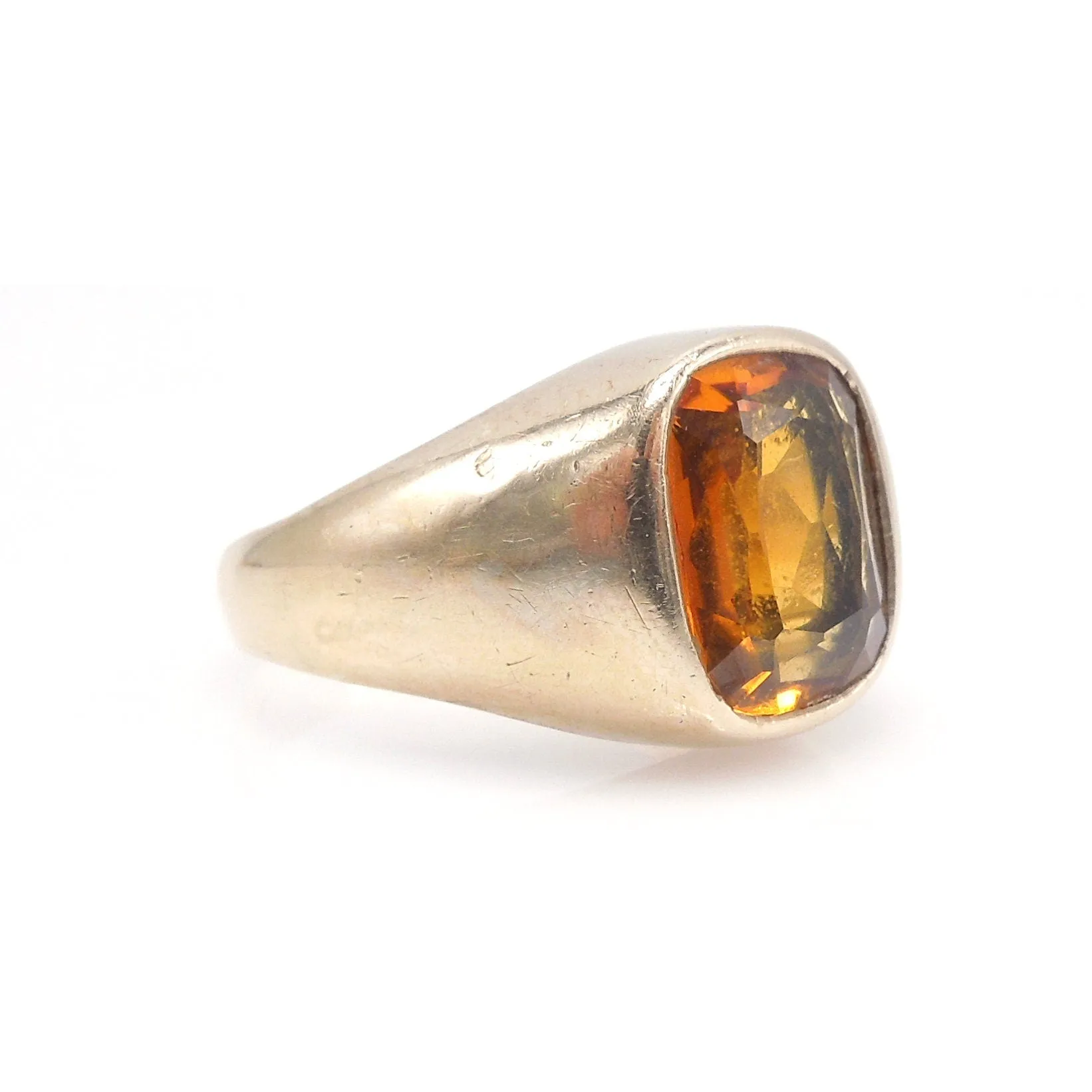 Vintage Yellow Gold and Cushion Cut Citrine Gentleman's Ring