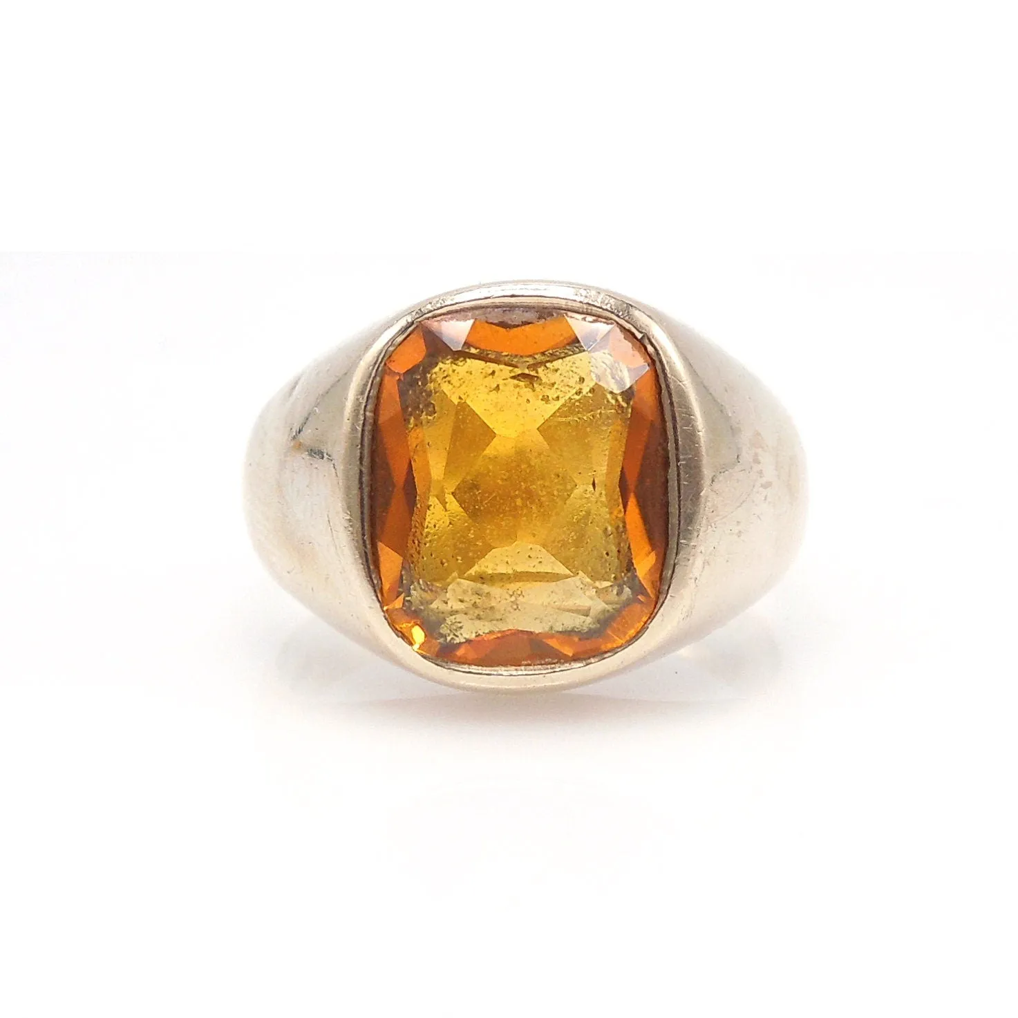 Vintage Yellow Gold and Cushion Cut Citrine Gentleman's Ring