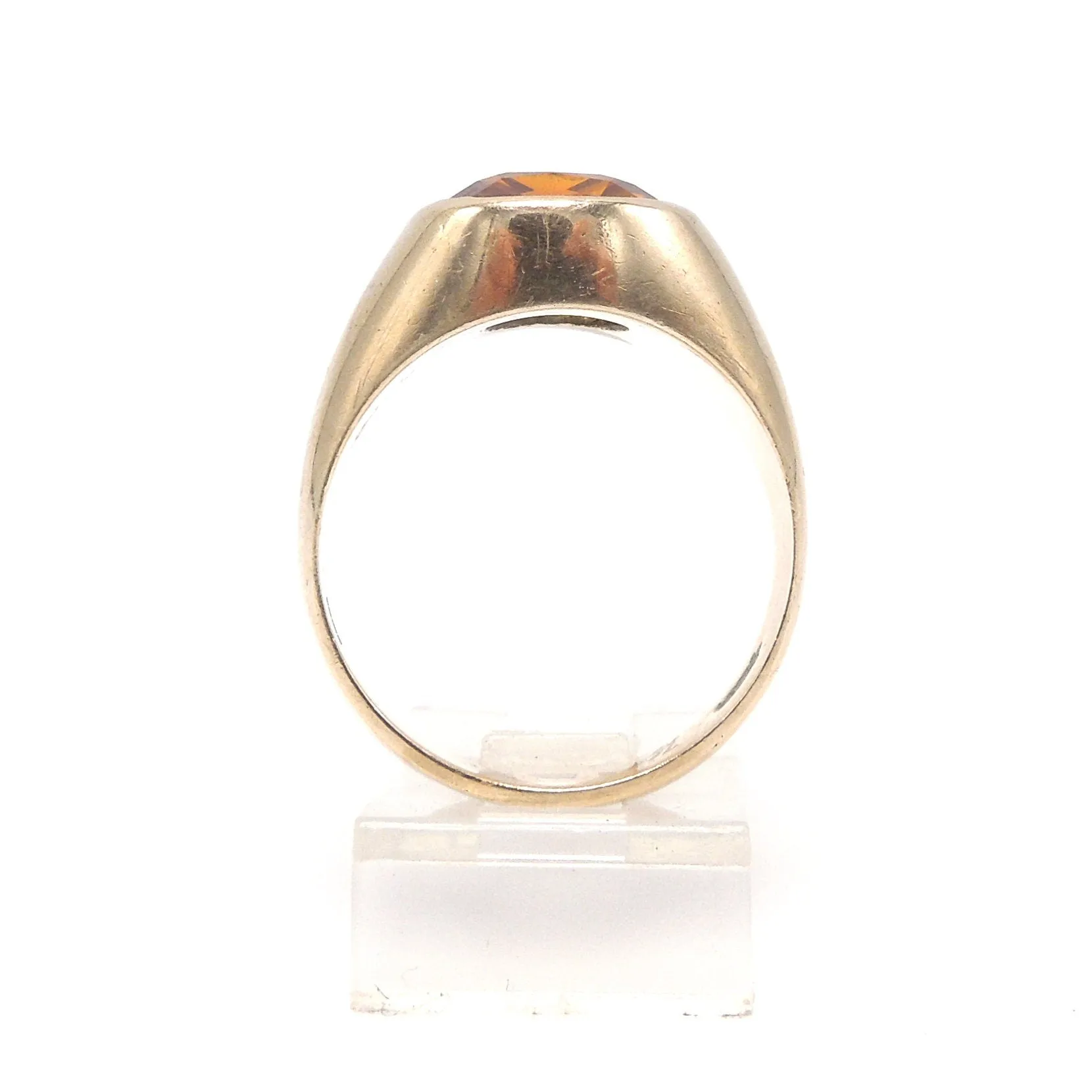 Vintage Yellow Gold and Cushion Cut Citrine Gentleman's Ring