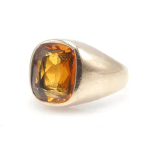 Vintage Yellow Gold and Cushion Cut Citrine Gentleman's Ring