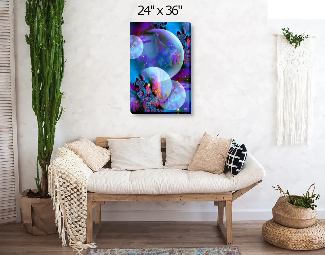 Violet Blue Stretched Canvas Wall Decor, Dreamscape Fantasy Art - "Spirit Orbs"