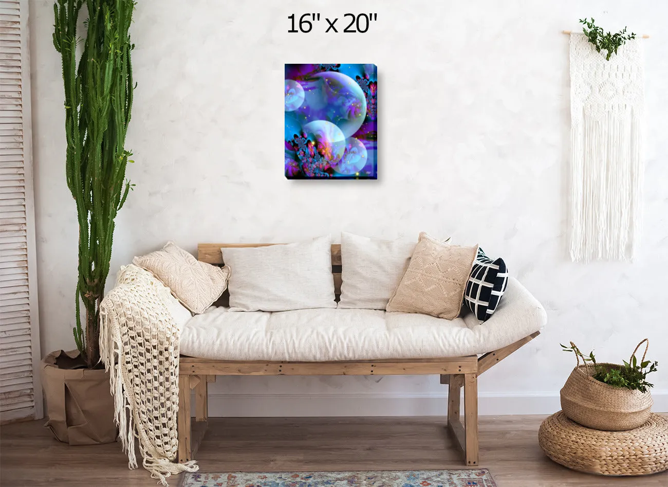 Violet Blue Stretched Canvas Wall Decor, Dreamscape Fantasy Art - "Spirit Orbs"