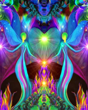 Violet Flame Chakra Art, Visionary Art Print - "Twin Flames"