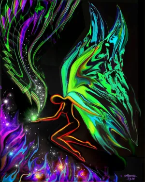 Violet Flame Fairy Art Print, Metaphysical Symbolism, Energy Art by Primal Painter - "Falling"