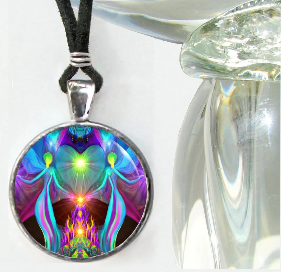 Violet Flame Jewelry, Twin Flames Heart Pendant, Colorful Energy Artwork - "Twin Flames"