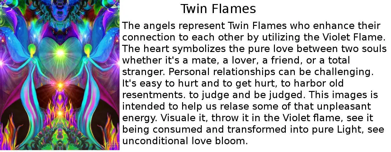 Violet Flame Jewelry, Twin Flames Heart Pendant, Colorful Energy Artwork - "Twin Flames"
