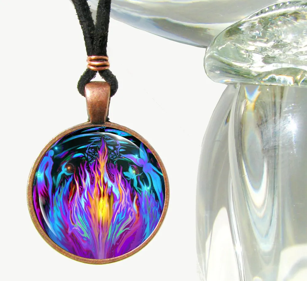 Violet Flame Necklace, Psychedelic Chakra Jewelry, Rainbow Fairy Artwork - "Transmutation"