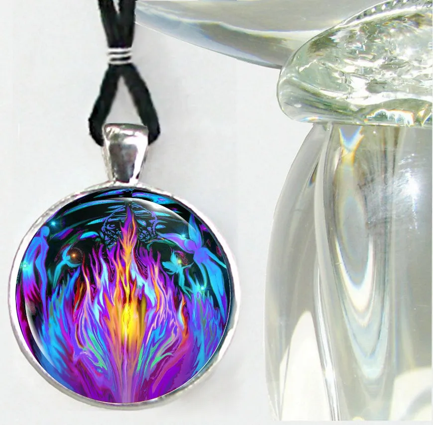 Violet Flame Necklace, Psychedelic Chakra Jewelry, Rainbow Fairy Artwork - "Transmutation"