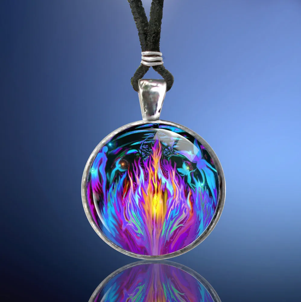 Violet Flame Necklace, Psychedelic Chakra Jewelry, Rainbow Fairy Artwork - "Transmutation"