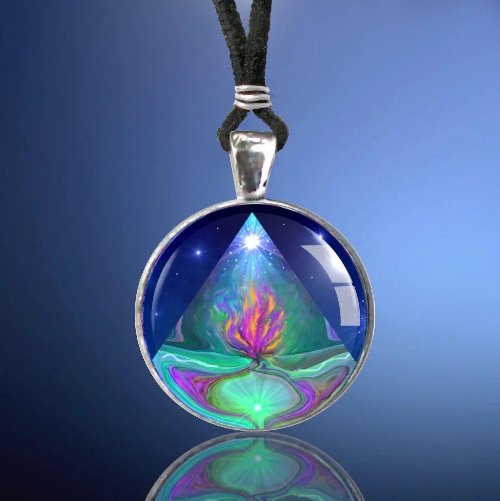Violet Flame Necklace, Pyramid Metaphysical Meaning, Energy Artwork - "Mystic Pyramid"