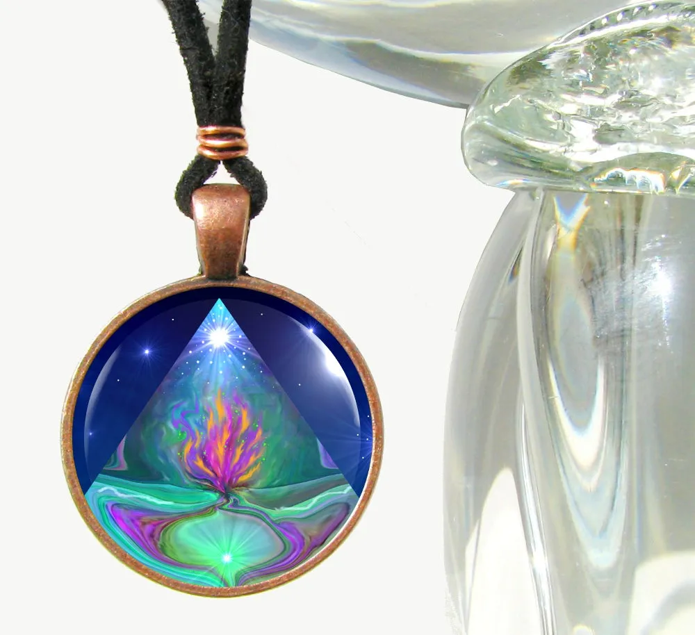 Violet Flame Necklace, Pyramid Metaphysical Meaning, Energy Artwork - "Mystic Pyramid"