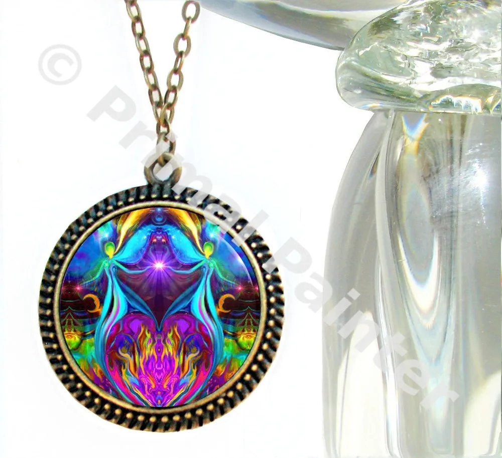 Violet Flame Necklace, Twin Flames Jewelry, Soulmate Love Art - "Twin Flames Heart"