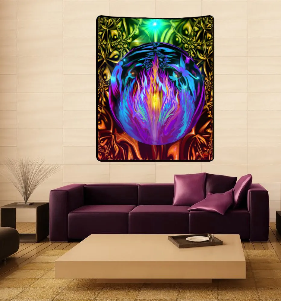 Violet Flame Tapestry, Visionary Art Wall Hanging, Reiki Throw Blanket- "Transmutation"