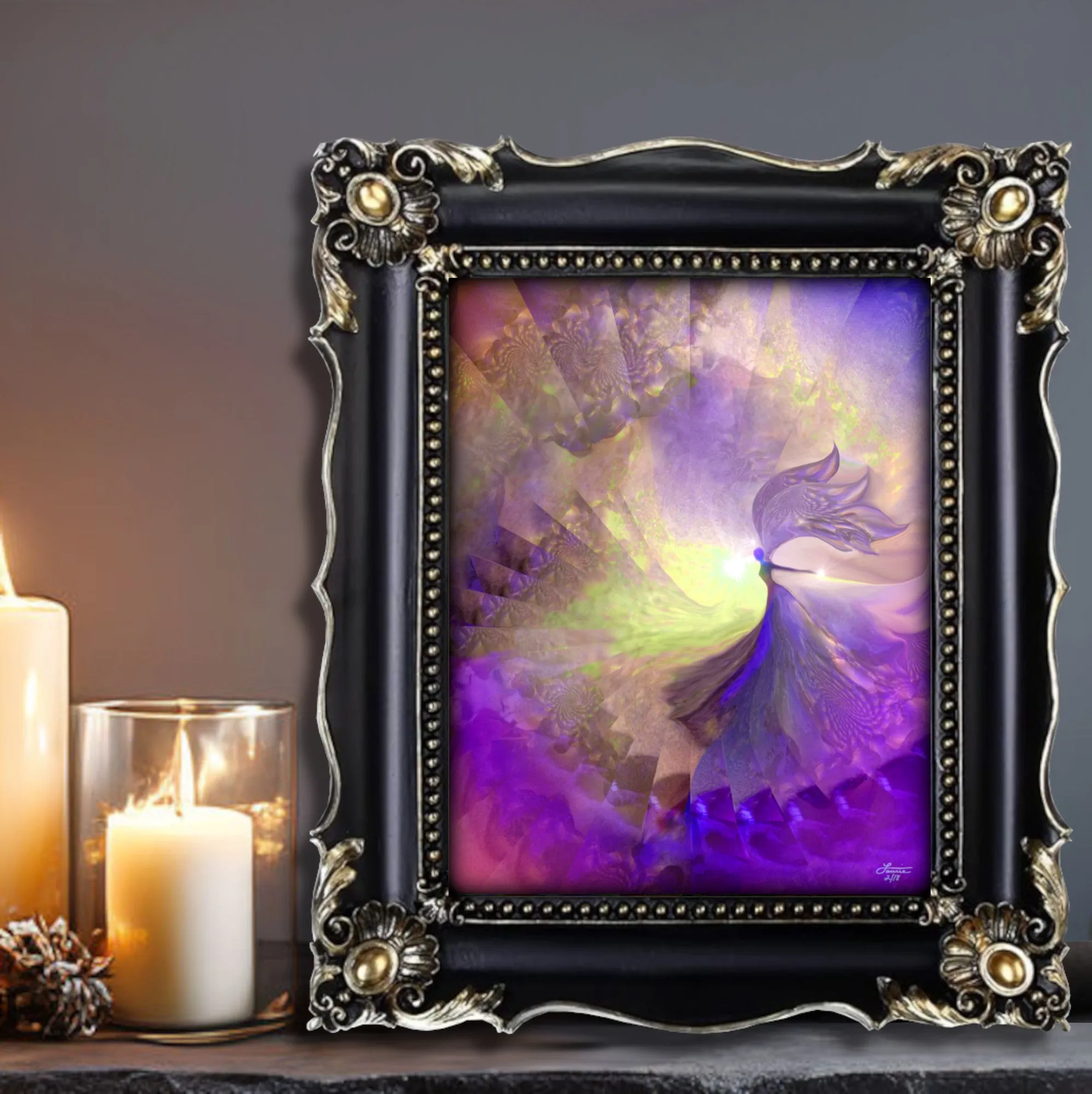 Violet Guardian Angel Art Print, Reiki-Attuned Wall Decor - "The Clearing"