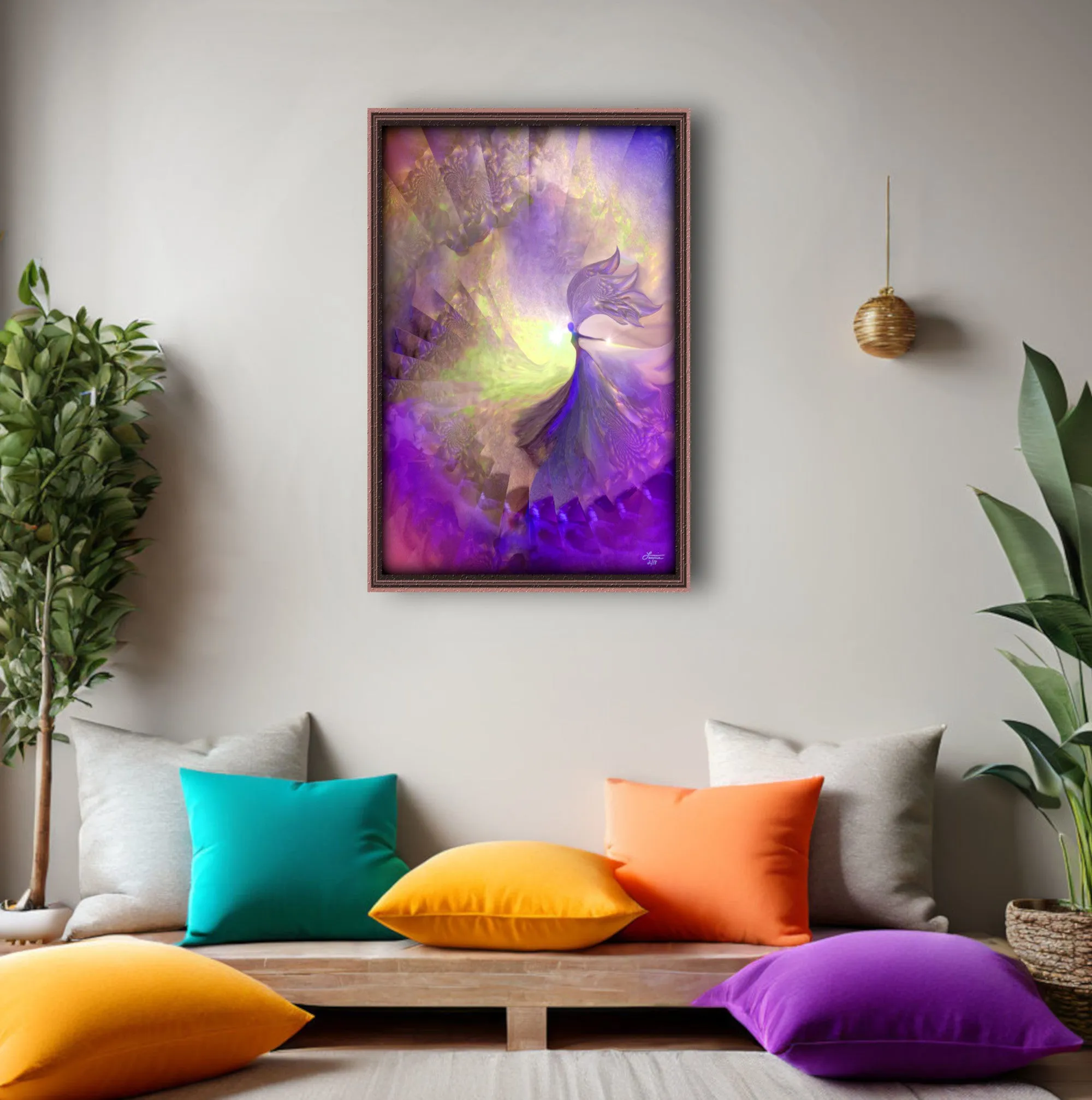 Violet Guardian Angel Art Print, Reiki-Attuned Wall Decor - "The Clearing"