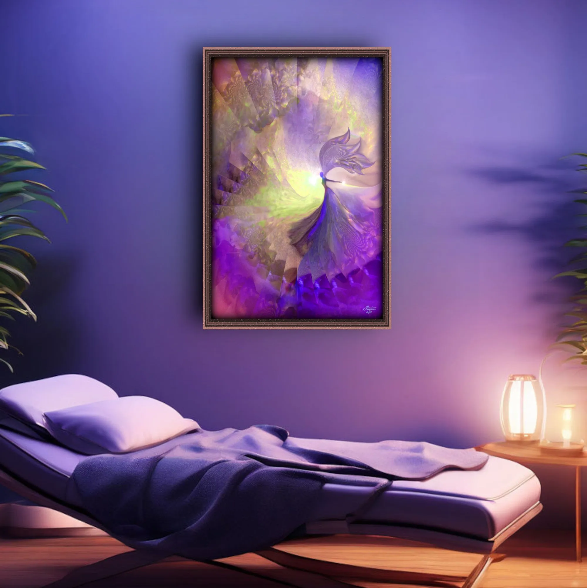 Violet Guardian Angel Art Print, Reiki-Attuned Wall Decor - "The Clearing"