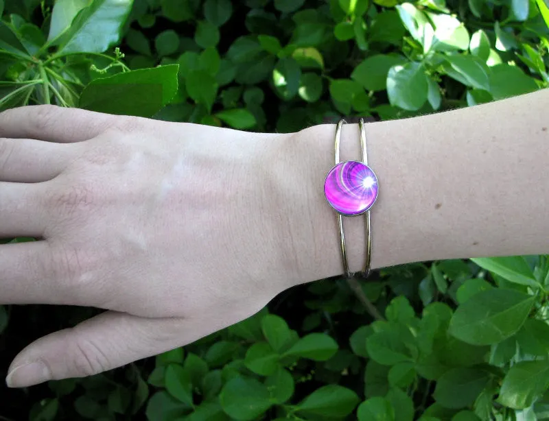 Violet Swirl Bracelet, Crown Chakra Artwork on a Silver Cuff - "Intuition"