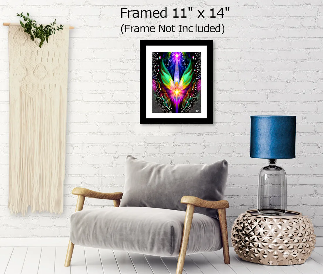 Visionary Art Print, Psychedelic Guardian Angel, Rainbow Energy Artwork by Primal Painter - "Astral Connection"