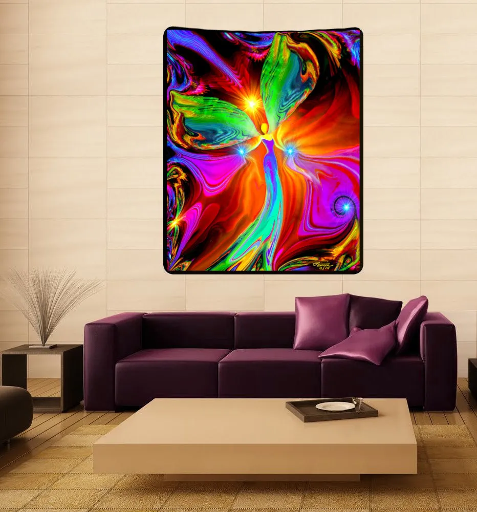Visionary Art Wall Tapestry, Reiki Throw, Soft Fleece Blanket - "Healing Hands"