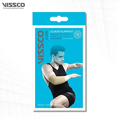 Vissco Elbow Support Relief Belt for Elbow Joint Pain, Sport Injuries, Tennis Elbow, Joint Sprain & Strain For Men & Women | Elbow Support for Gym | Sleeves for Cricket, Volleyball - XL (Beige)