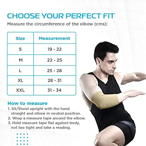 Vissco Elbow Support Relief Belt for Elbow Joint Pain, Sport Injuries, Tennis Elbow, Joint Sprain & Strain For Men & Women | Elbow Support for Gym | Sleeves for Cricket, Volleyball - XL (Beige)