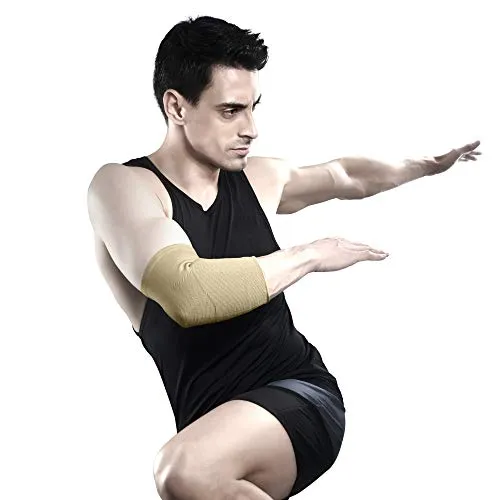 Vissco Elbow Support Relief Belt for Elbow Joint Pain, Sport Injuries, Tennis Elbow, Joint Sprain & Strain For Men & Women | Elbow Support for Gym | Sleeves for Cricket, Volleyball - XL (Beige)