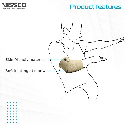 Vissco Elbow Support Relief Belt for Elbow Joint Pain, Sport Injuries, Tennis Elbow, Joint Sprain & Strain For Men & Women | Elbow Support for Gym | Sleeves for Cricket, Volleyball - XL (Beige)