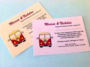 VW Camper van - Budget Range - Personalised, Printed, Flat, Wedding Invitation