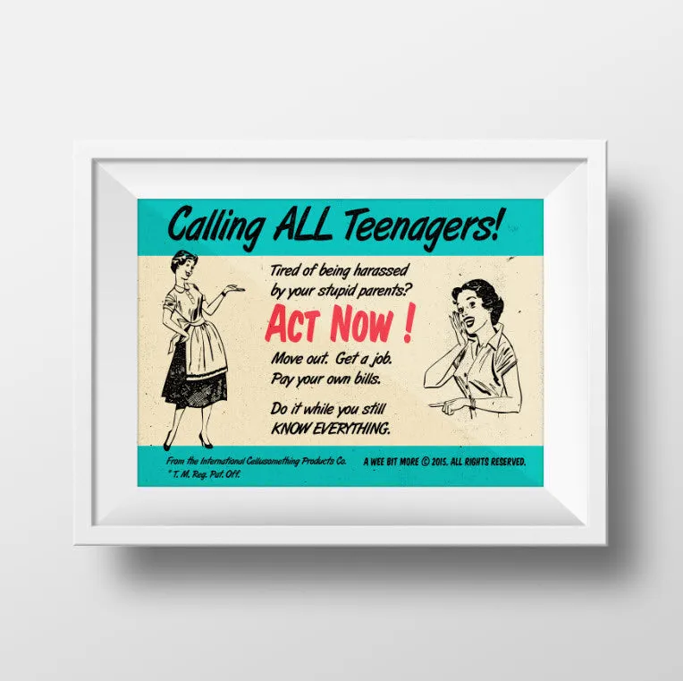 Wall Art, Vintage Greeting Card, Digital Print – Teenagers, Act Now!