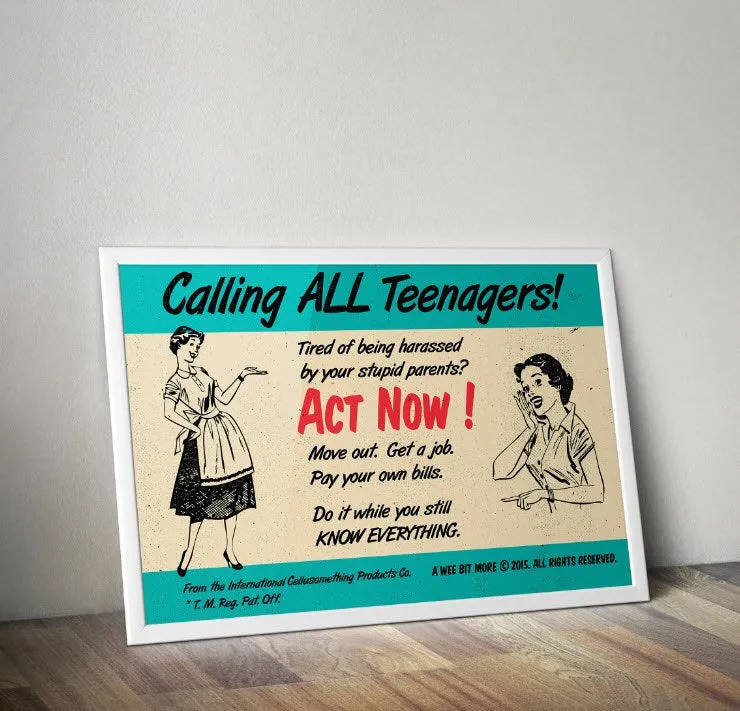Wall Art, Vintage Greeting Card, Digital Print – Teenagers, Act Now!
