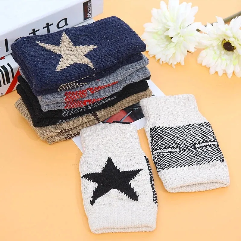 Warm Knitted Fingerless Gloves - Autumn Winter Stretch Imitation Wool Mittens for Outdoor Office Writing, Women Men