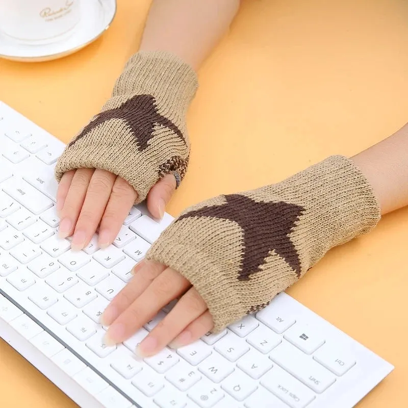 Warm Knitted Fingerless Gloves - Autumn Winter Stretch Imitation Wool Mittens for Outdoor Office Writing, Women Men