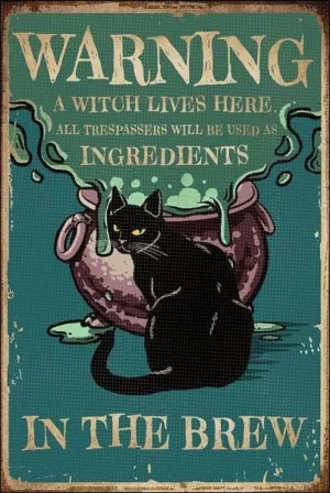 Warning A Witch Lives Here All Trespassers Will Be Used As Ingredients in The Brew - Hand Crafted One of A Kind - Digital Download Art Poster, Canvas Print, Wall Art, Cottage Core, DIY Art Gift