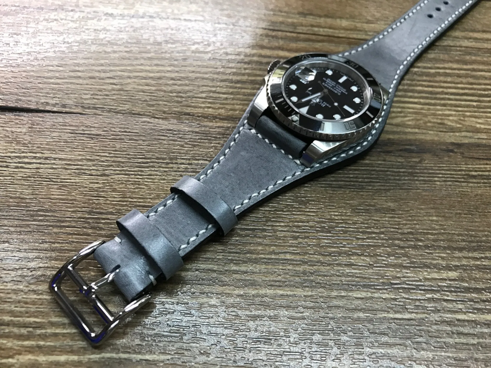 Watch Strap 20mm, Vintage Grey Leather Watch Strap, Bund Style Watch Band, Handmade Wristwatch Band, Valentines Day Gift Ideas