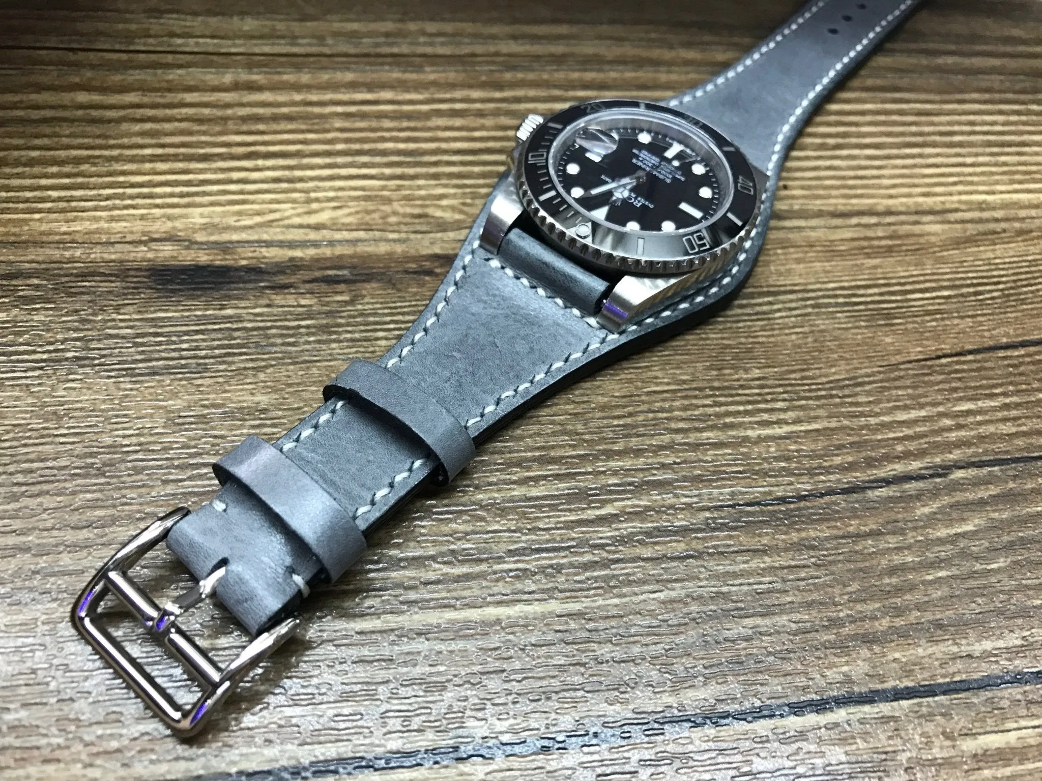 Watch Strap 20mm, Vintage Grey Leather Watch Strap, Bund Style Watch Band, Handmade Wristwatch Band, Valentines Day Gift Ideas