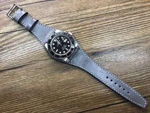 Watch Strap 20mm, Vintage Grey Leather Watch Strap, Bund Style Watch Band, Handmade Wristwatch Band, Valentines Day Gift Ideas