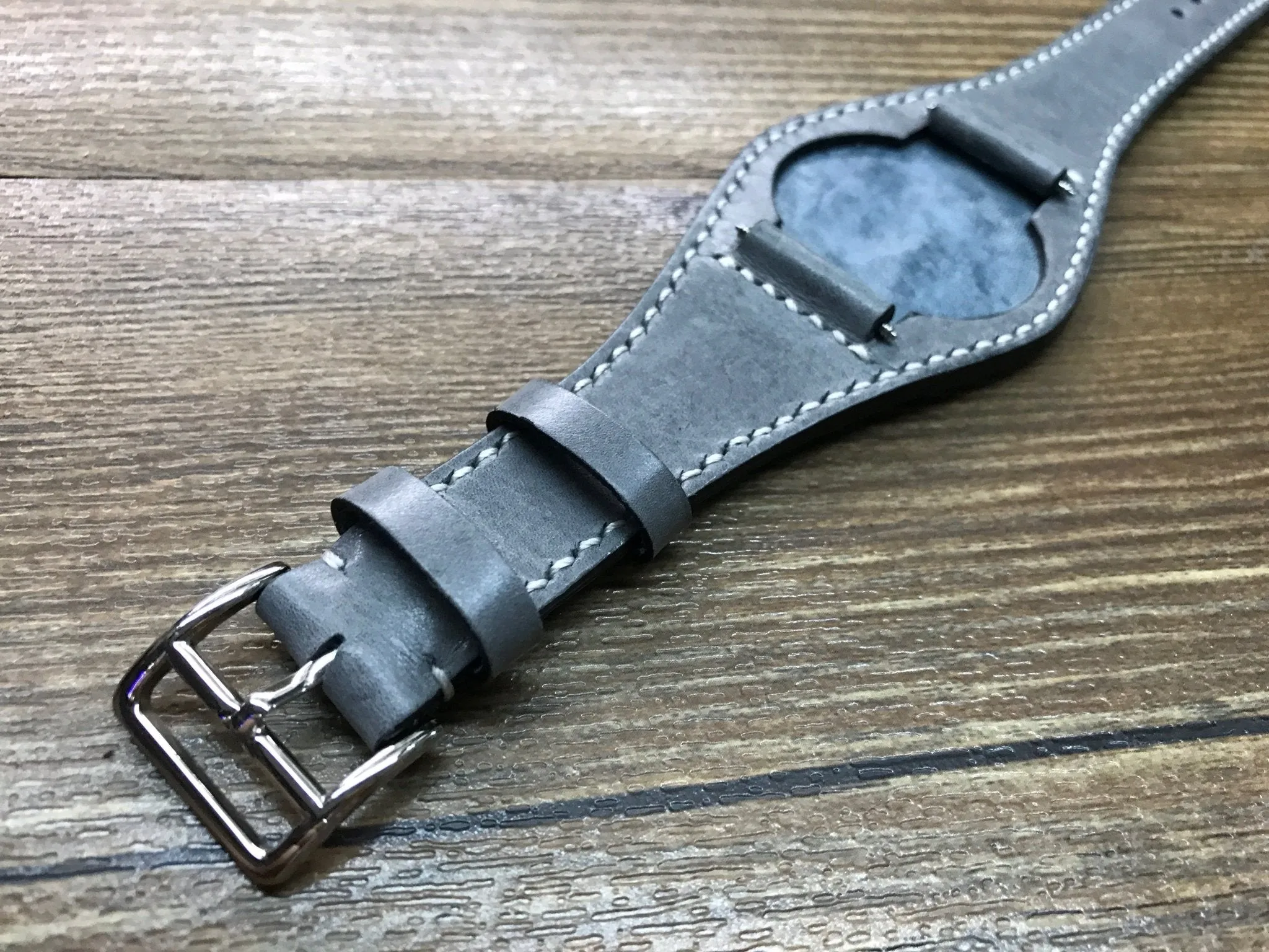 Watch Strap 20mm, Vintage Grey Leather Watch Strap, Bund Style Watch Band, Handmade Wristwatch Band, Valentines Day Gift Ideas