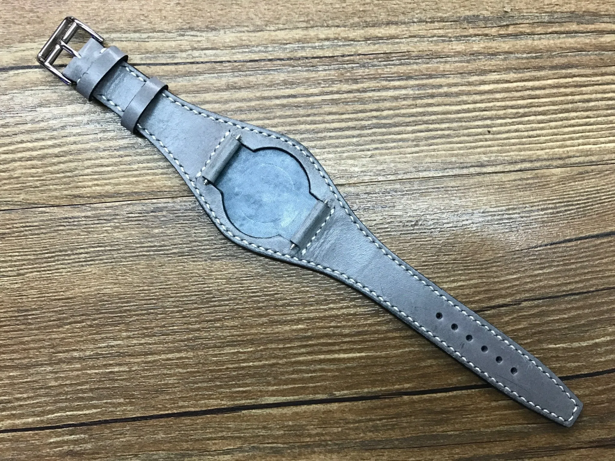 Watch Strap 20mm, Vintage Grey Leather Watch Strap, Bund Style Watch Band, Handmade Wristwatch Band, Valentines Day Gift Ideas