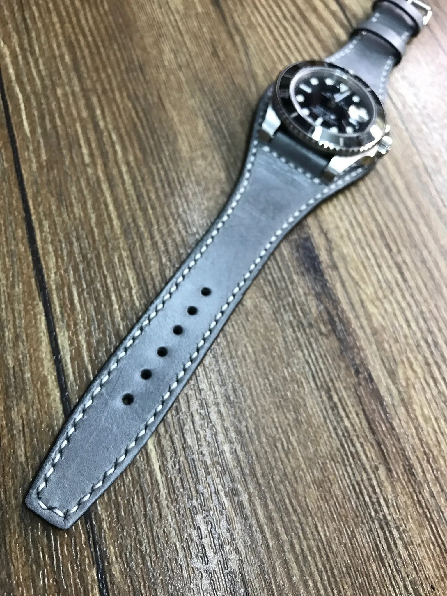 Watch Strap 20mm, Vintage Grey Leather Watch Strap, Bund Style Watch Band, Handmade Wristwatch Band, Valentines Day Gift Ideas