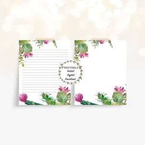 Watercolor Cactus Stationery Set Printable - Digital Download