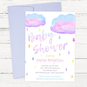 Watercolor Raindrop Baby Shower Invitation