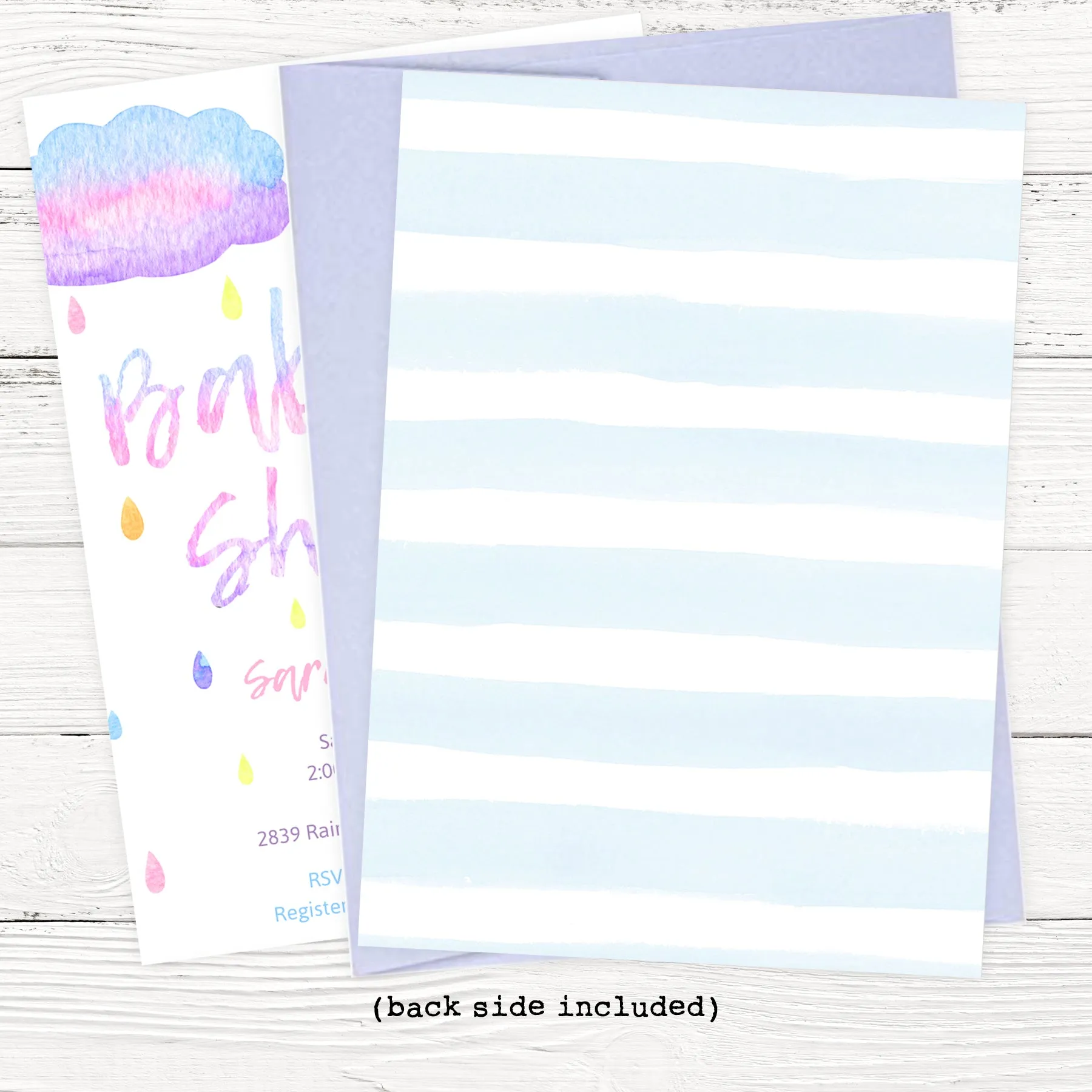 Watercolor Raindrop Baby Shower Invitation