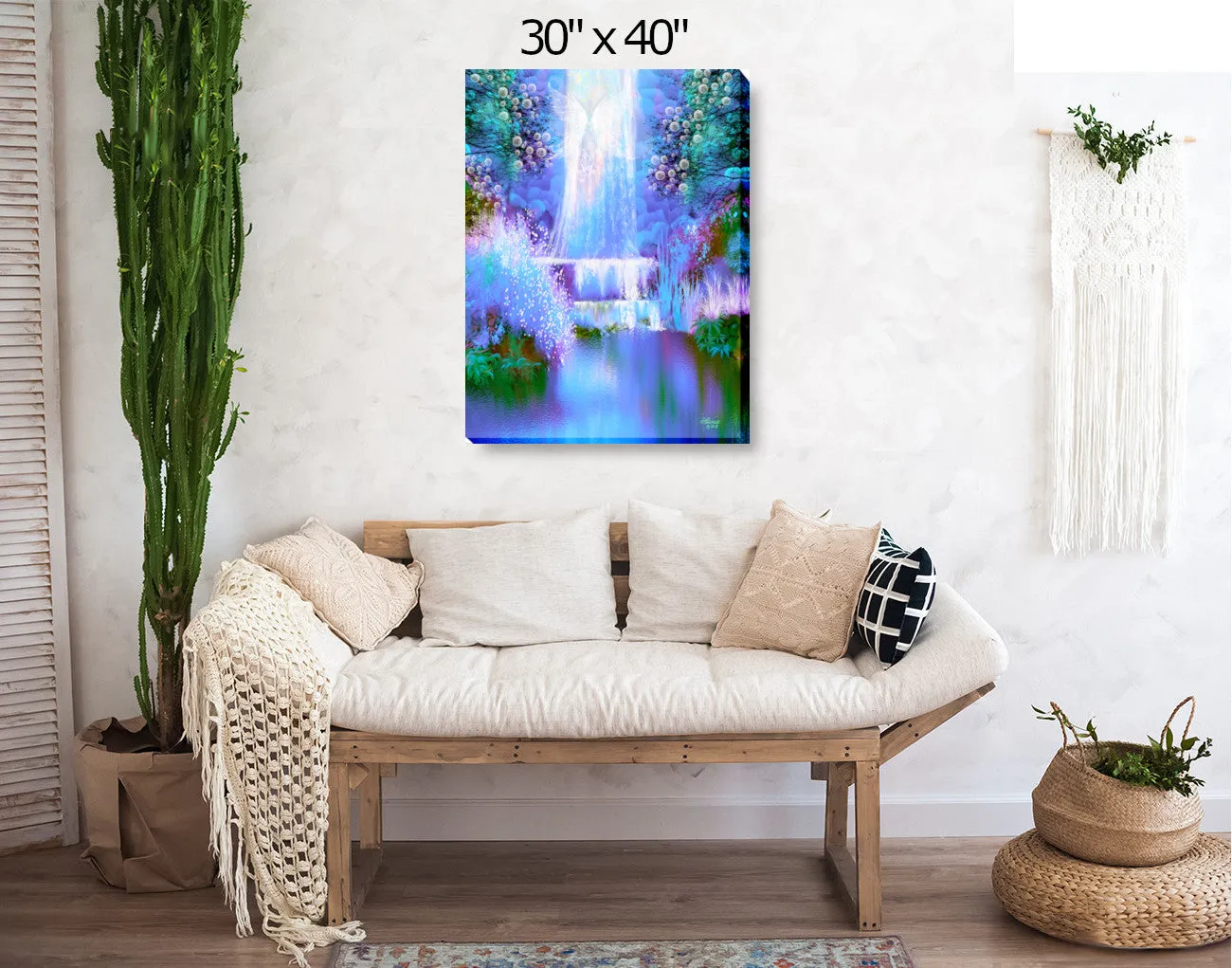 Waterfall Impressionist Art Print, Blue Fantasy Dreamscape by Primal Painter - "Water Sprite"