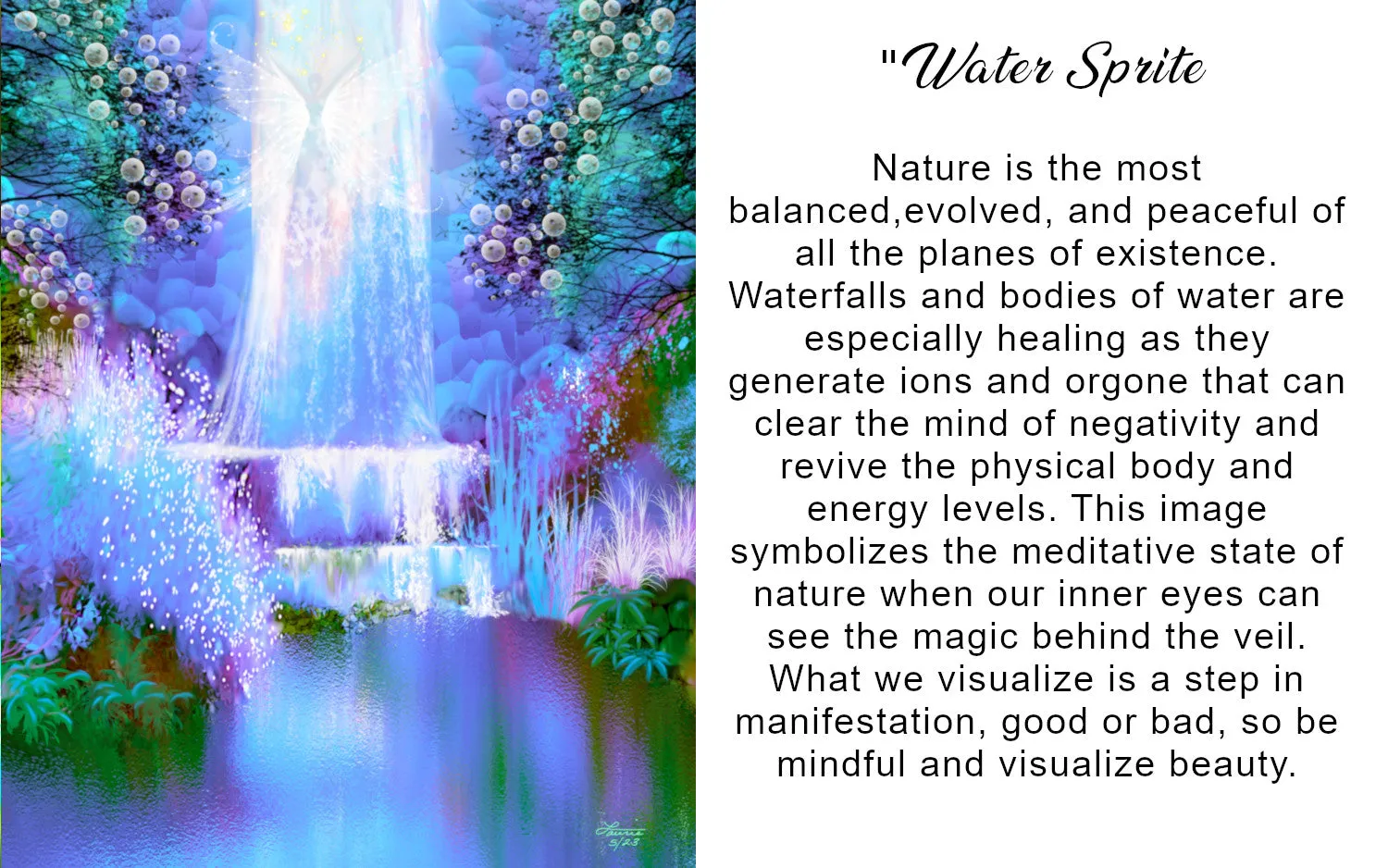 Waterfall Impressionist Art Print, Blue Fantasy Dreamscape by Primal Painter - "Water Sprite"
