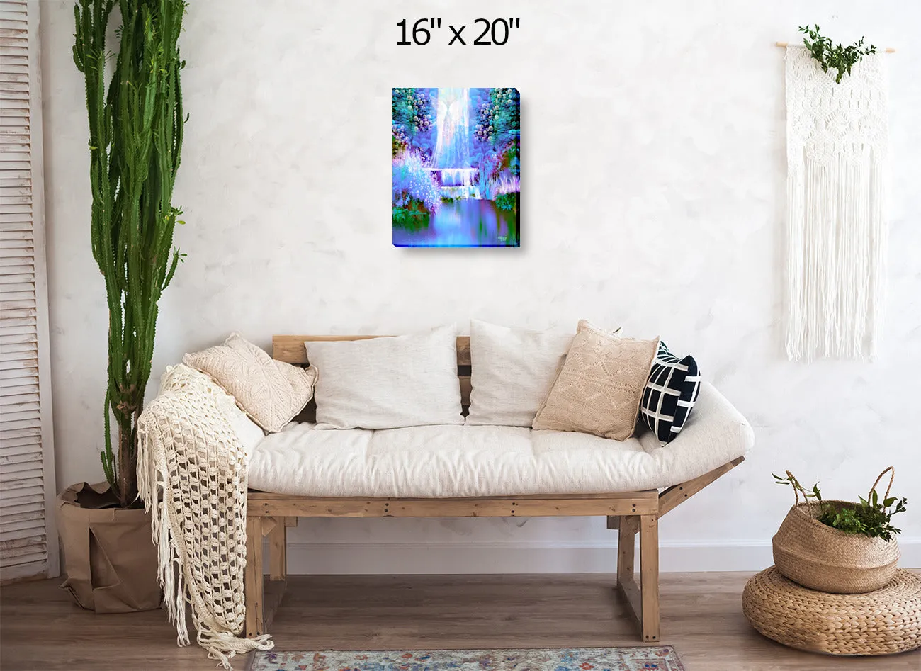 Waterfall Impressionist Art Print, Blue Fantasy Dreamscape by Primal Painter - "Water Sprite"