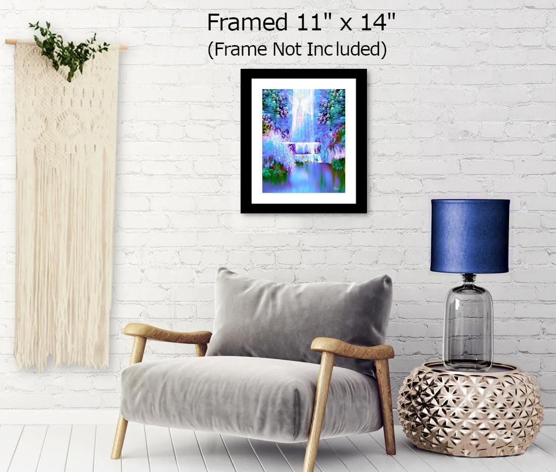 Waterfall Impressionist Art Print, Blue Fantasy Dreamscape by Primal Painter - "Water Sprite"