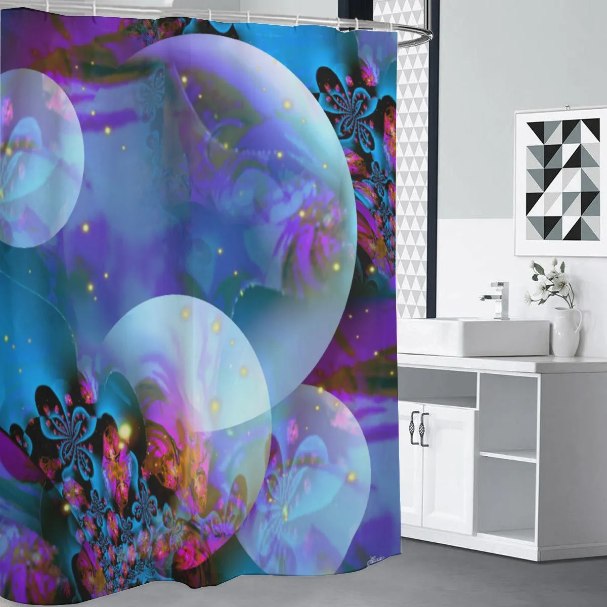 Waterproof Artsy Shower Curtain, Unique Fantasy Art Bathroom Decor - "Spirit Orbs"