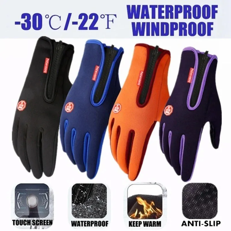 Waterproof Windproof Winter Gloves - Cold Gloves for Men, Snowboard Motorcycle Riding Driving Warm Touchscreen Zipper Glove